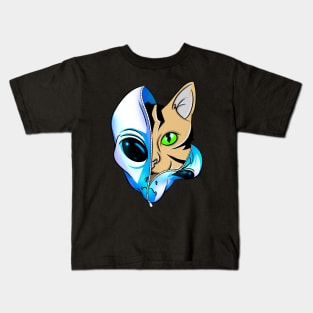 Blue Extra-terrestrial Feline Space Alien Cat Kids T-Shirt